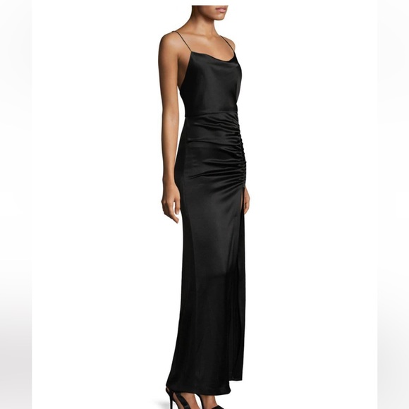 Alice + Olivia Satin Diana Ruched Slit Dress Gown 2 - Picture 3 of 4